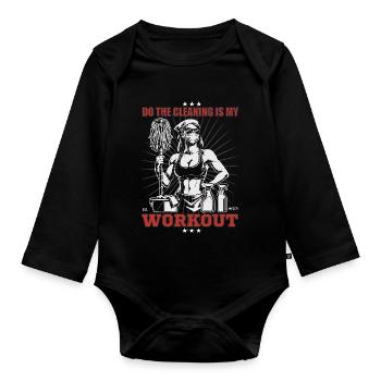 Cleaning Ladies Design - Cleaning is my workout - Organic Longsleeve Baby Bodysuit - black - Front