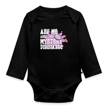 Ask me about my mysterious exit - Organic Longsleeve Baby Bodysuit - black - Front
