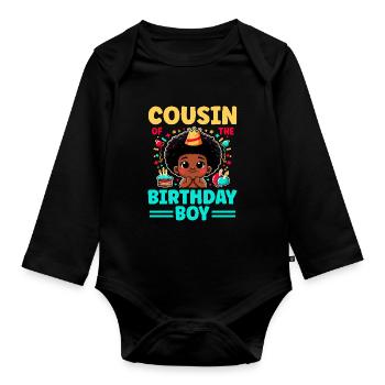 Cousin Of The Birthday Boy Family Cousins - Organic Longsleeve Baby Bodysuit - black - Front