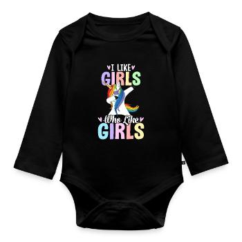J’aime les filles qui aiment les filles comme la fierté lesbienne - Body Bébé bio manches longues - noir - Devant