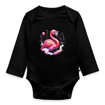 Kölle Alaaf Flamingo Party Extravaganza - Baby Bio-Langarm-Body - Schwarz - Vorne