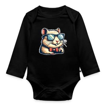Hamster - Organic Longsleeve Baby Bodysuit - black - Front