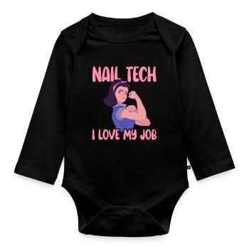 Nail Tech Ich liebe meinen Job Nageltechniker - Baby Bio-Langarm-Body - Schwarz - Vorne