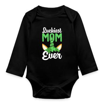 Maman la plus chanceuse de tous les temps St Patricks Design irlandais - Body Bébé bio manches longues - noir - Devant