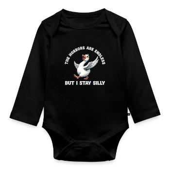 Die Schrecken Sind Endlos Aber Ich Bleibe Albern - Baby Bio-Langarm-Body - Schwarz - Vorne