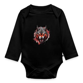Tête de loup symbole animal - Body Bébé bio manches longues - noir - Devant
