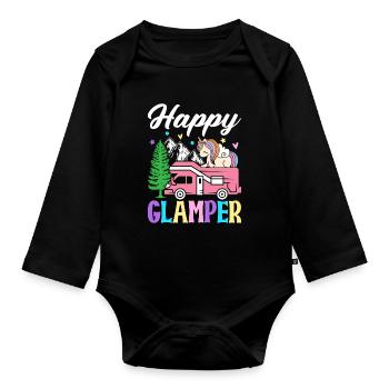 Happy Glamper Glamping Camper Grafikdesign für - Baby Bio-Langarm-Body - Schwarz - Vorne