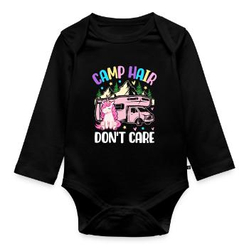 Camp Hair Don't Care Camping Girl Female Camper - Organic Longsleeve Baby Bodysuit - black - Front