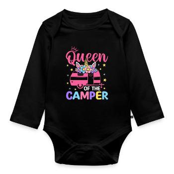 Reine Du Campeur Femme Camper Camping Fille - Body Bébé bio manches longues - noir - Devant