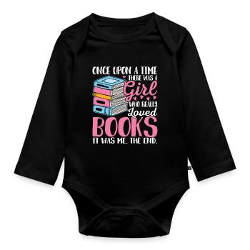 A girl who loved books Female - Organic Longsleeve Baby Bodysuit - black - Front