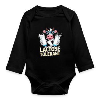 Laktosetolerant Milchliebhaber Lactose Tolerant - Baby Bio-Langarm-Body - Schwarz - Vorne