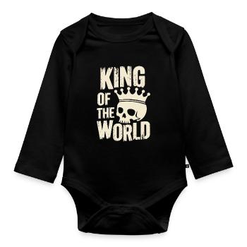 Skull and crossbones with crown King of the World - Organic Longsleeve Baby Bodysuit - black - Front