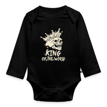 Skull and crossbones with crown King of the World - Organic Longsleeve Baby Bodysuit - black - Front