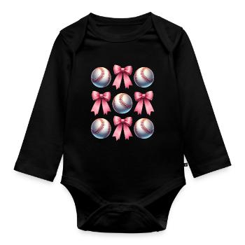 Coquette Bow Baseball Spieler Team Coach Trainer - Baby Bio-Langarm-Body - Schwarz - Vorne
