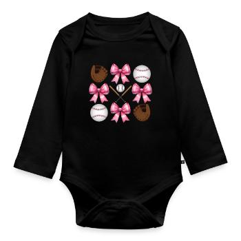 Coquette Bow Baseball Bat Gloves Catcher - Body Bébé bio manches longues - noir - Devant