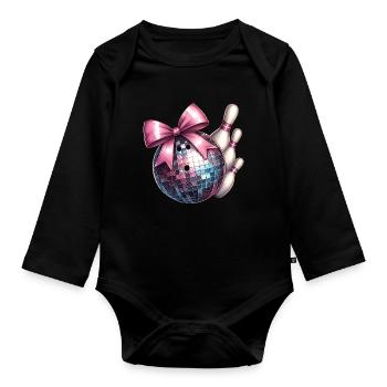 Coquette Bowlingkugel Pins Kariert Disco - Baby Bio-Langarm-Body - Schwarz - Vorne