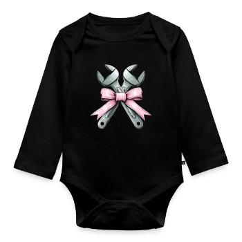Coquette Bogen Mechaniker Schraubenschlüssel rosa - Baby Bio-Langarm-Body - Schwarz - Vorne