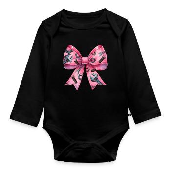 Coquette Bow Mechanic Tools Pattern Pink Bow - Organic Longsleeve Baby Bodysuit - black - Front
