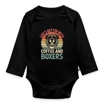Retro-Leben ist besser mit Kaffee und Boxershorts - Baby Bio-Langarm-Body - Schwarz - Vorne
