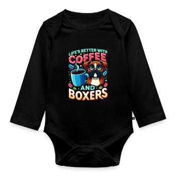 Das Leben ist besser mit Kaffee und Boxershorts Koffein - Baby Bio-Langarm-Body - Schwarz - Vorne
