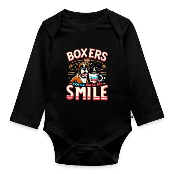 Boxers And Coffee Make Me Smile Caffeine Lover - Organic Longsleeve Baby Bodysuit - black - Front