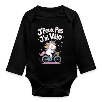J'peux pas j'ai vélo - Body Bébé bio manches longues - noir - Devant