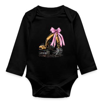 Coquette Bow Baggerführer Bau HEO - Baby Bio-Langarm-Body - Schwarz - Vorne