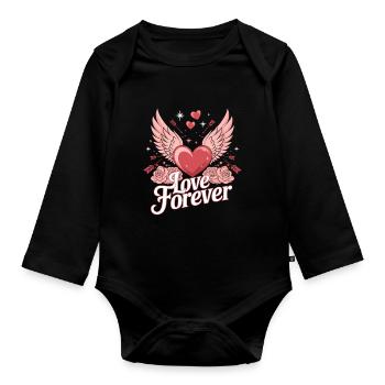 Love Forever - Design romantique pour la Saint-Valentin - Body Bébé bio manches longues - noir - Devant