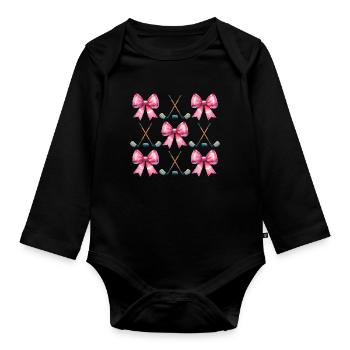 Coquette Bow Bâton de Hockey Puck Fête des Mères Rose - Body Bébé bio manches longues - noir - Devant