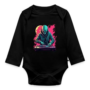 Alien Extraterrestrial DJ Music - Organic Longsleeve Baby Bodysuit - black - Front