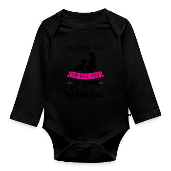 Dackel Hund Dachshund Geschenk - Baby Bio-Langarm-Body - Schwarz - Vorne