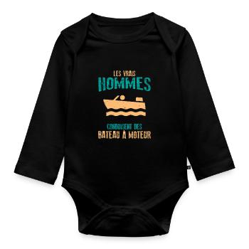 Motor Boat Jetski Captain Gift Boat - Organic Longsleeve Baby Bodysuit - black - Front