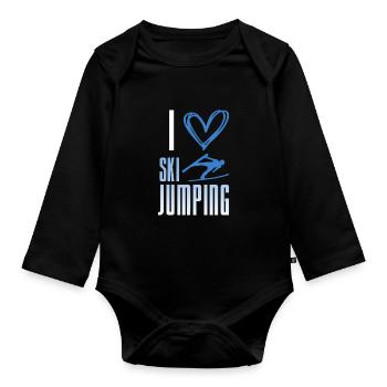 J’adore le saut à ski - sports d’hiver - Body Bébé bio manches longues - noir - Devant