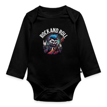 Katze Rock and Roll Gitarrist - Baby Bio-Langarm-Body - Schwarz - Vorne