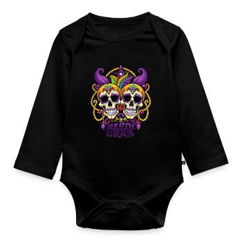 Mardi Gras - Carnival - Skull - Gift - Organic Longsleeve Baby Bodysuit - black - Front