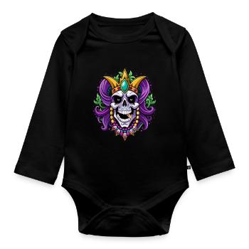 Mardi Gras - Carnival - Skull - Gift - Organic Longsleeve Baby Bodysuit - black - Front