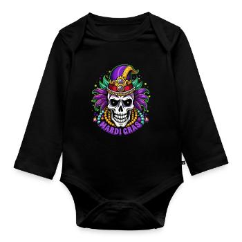 Mardi Gras - Carnaval - Crâne - Cadeau - Body Bébé bio manches longues - noir - Devant