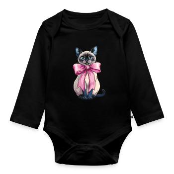 Coquette Bow Siamese Cat Mom Cute Pink Mothers Day - Organic Longsleeve Baby Bodysuit - black - Front