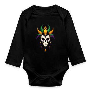 Mardi Gras - Carnival - Skull - Gift - Organic Longsleeve Baby Bodysuit - black - Front
