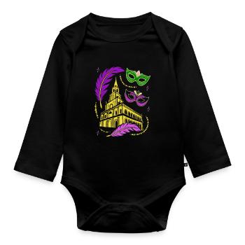 Mardi Gras - Karneval - Maske - Geschenk - Baby Bio-Langarm-Body - Schwarz - Vorne