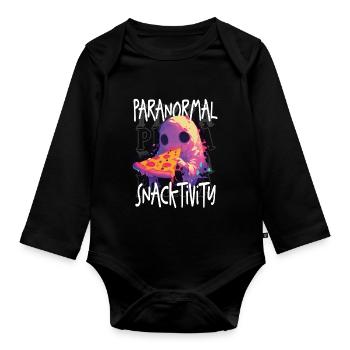 Paranormal Snacktivity - Mignon fantôme mangeant de la pizza - Body Bébé bio manches longues - noir - Devant
