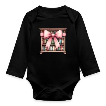 Coquette Bow Librarian Library Books Pink - Organic Longsleeve Baby Bodysuit - black - Front