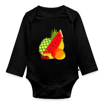 Obst Frucht exotisch Früchte - Baby Bio-Langarm-Body - Schwarz - Vorne