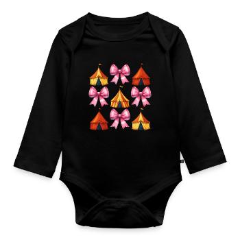 Coquettish Bow Circus Carnival Pink Bow - Organic Longsleeve Baby Bodysuit - black - Front
