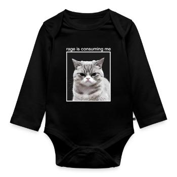 Rage Consumes Me Cat - Organic Longsleeve Baby Bodysuit - black - Front
