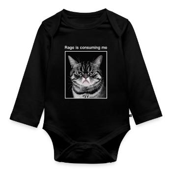 Rage Consumes Me Cat - Organic Longsleeve Baby Bodysuit - black - Front