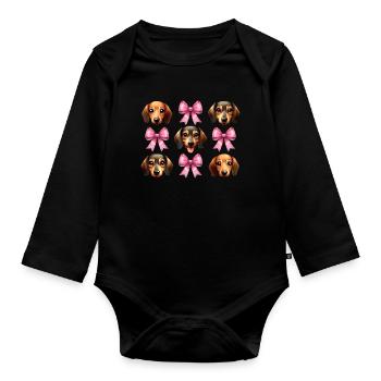 Coquette Bow Dachshund Dog Mom Pink Bow Mom - Organic Longsleeve Baby Bodysuit - black - Front