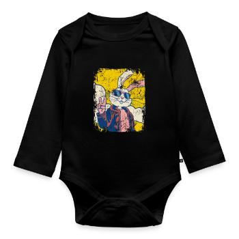 Cooler Osterhase - Osterei - Geschenk - Baby Bio-Langarm-Body - Schwarz - Vorne