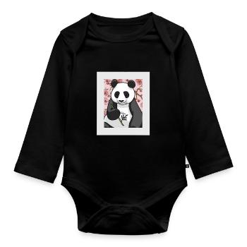 Asie Chine Panda Ours Ours Enfants Enfant - Body Bébé bio manches longues - noir - Devant