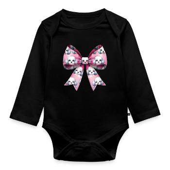 Coquette Bow Poodle Dog Mom Pattern Pink - Organic Longsleeve Baby Bodysuit - black - Front